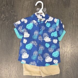 Kids Blue Tropical Print Short-Sleeve Shirt